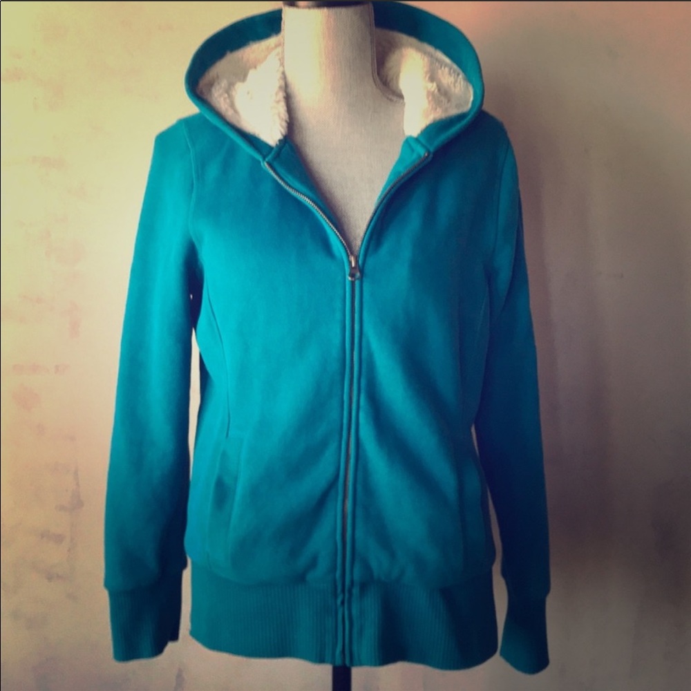 Old Navy Turquoise Blue Sherpa Lined Zip Up Hoodie
